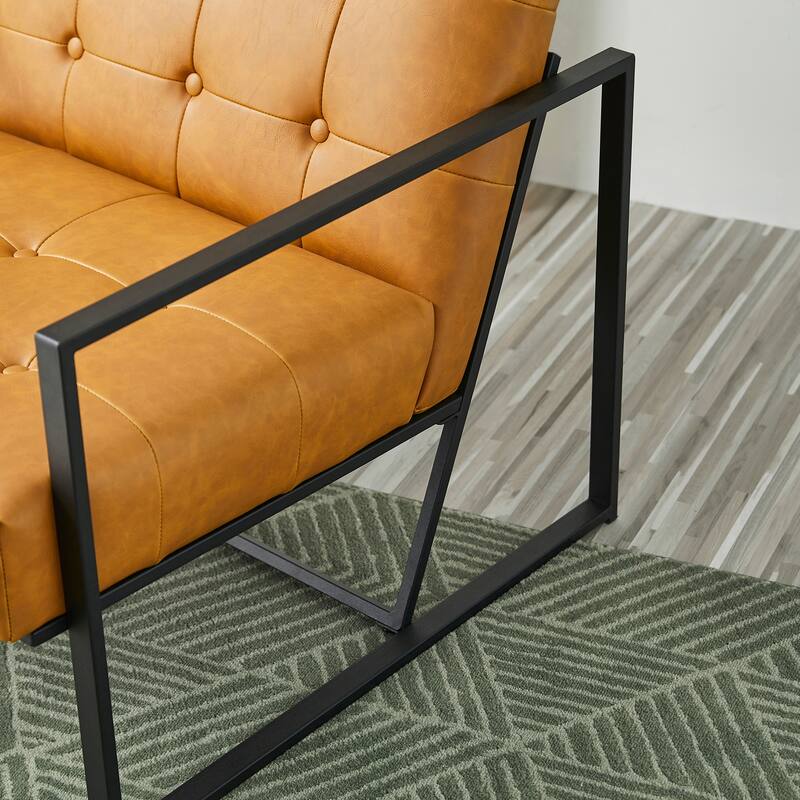Glitzhome 29.50"W Mid-Century PU Leather Tufted Accent Chair - 29.5"W x 30.5"H x 29.25"D