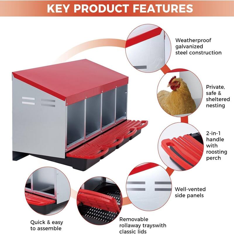 Roll-Away Nesting Boxes for Chickens Coop with Perch