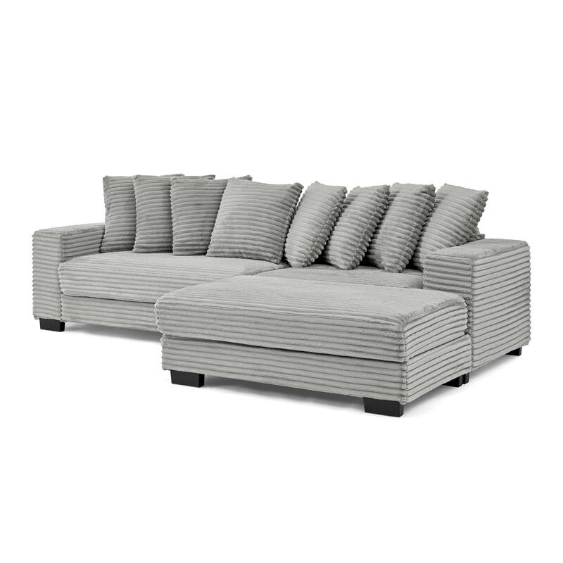 Roomfitters Corduroy Tufted Upholstered Sleeper Sectional Sofa, L-Shape Modular Convertible Sofa with Adjustable Footrests