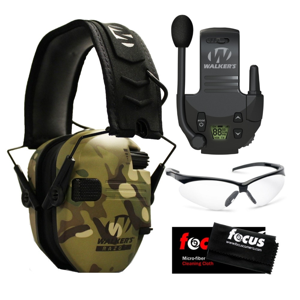 Walkers Razor Slim Electronic Hearing Protection Muffs with Sound Amplification and Suppression and Shooting Glasses Bundle Choose Your Color