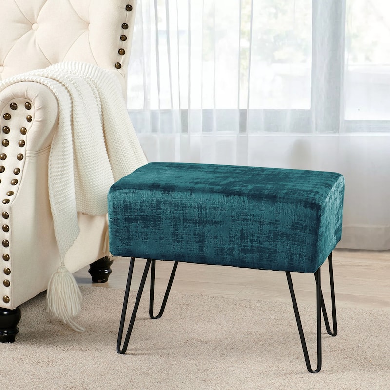 Textured Velvet Ottoman - 19" x 13" x 17" H - Deep Teal