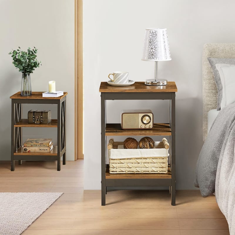 VECELO Modern Side Tables with 3-tier Storage Shelves X-Shaped Nightstand Set of 2 for Living Room and Bedroom