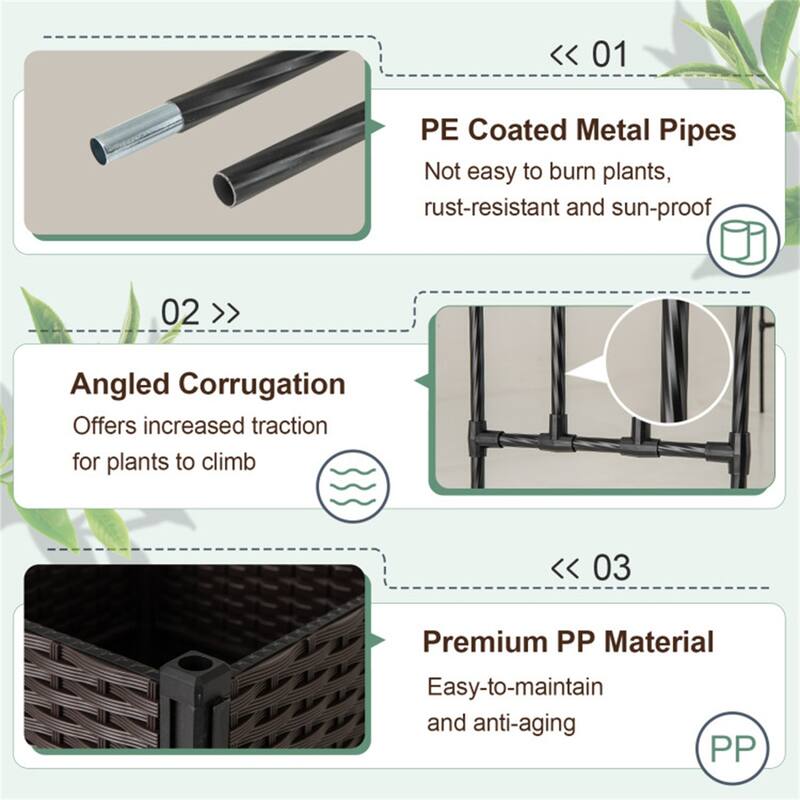 Metal Garden Arbor with Planter Boxes Drainage System and Mobile Design for Backyard and Deck - 80" x 16" x 113" (L x W x H)