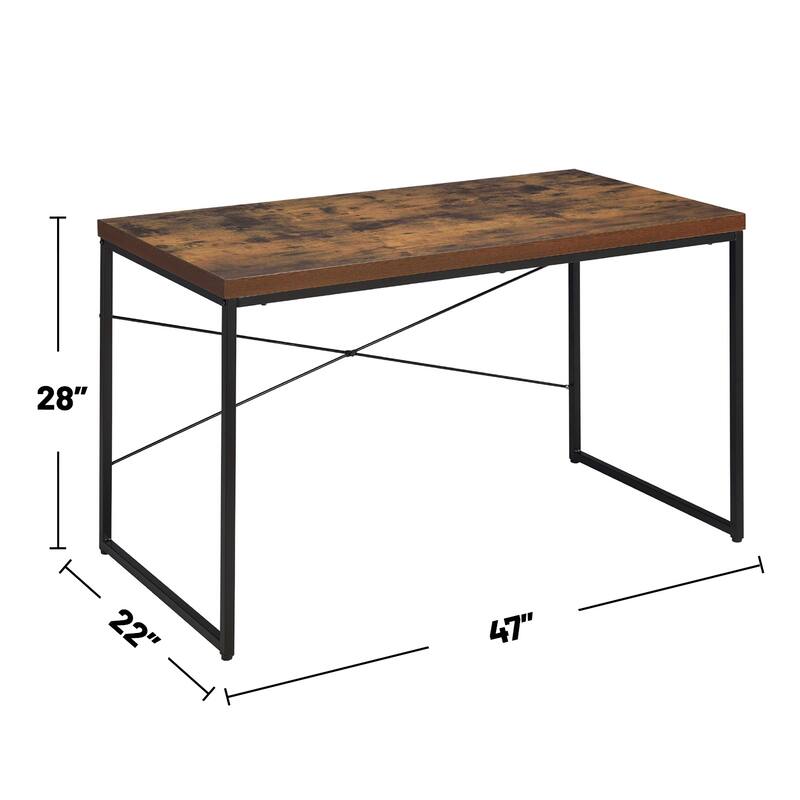 Rectangular Top Writing Desk with Metal Legs, Weathered Oak and Black