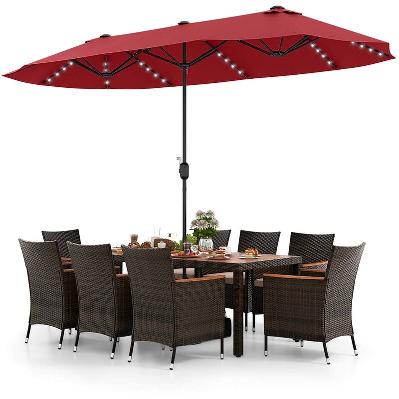 Costway 11 PCS Patio Dining Set with 15ft Double-Sided Patio Umbrella