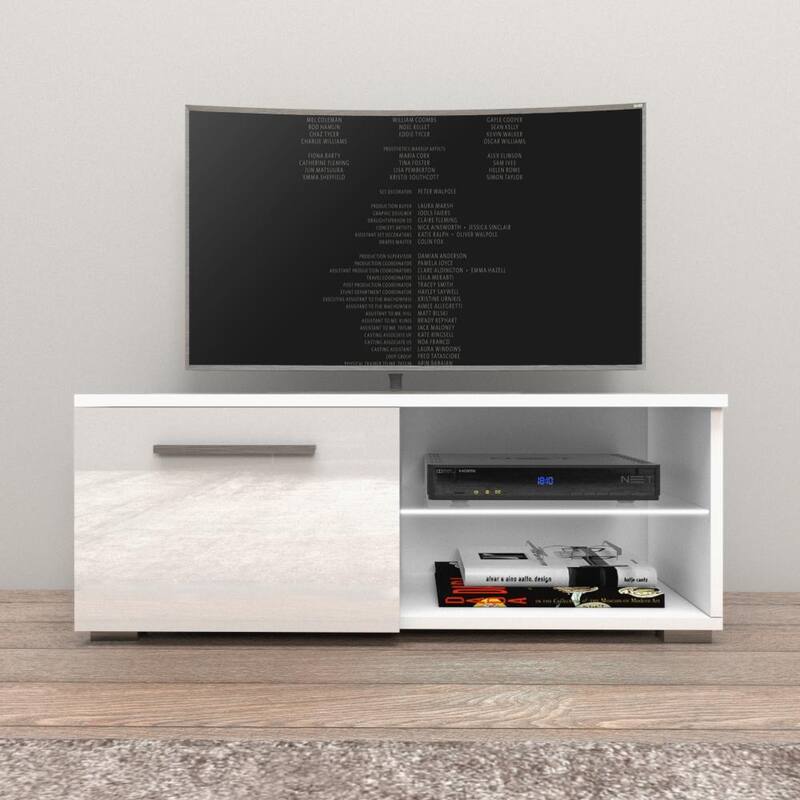 Moon Matte Gloss TV Stand with 16 Color LED Lights - 40.5 Inches - White