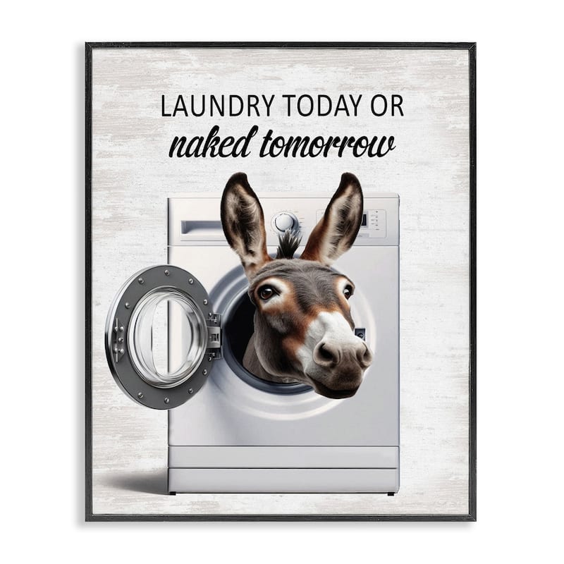 Stupell Funny Donkey Washing Machine Framed Giclee Art Design By Lettered and Lined - 24 x 30 - Black