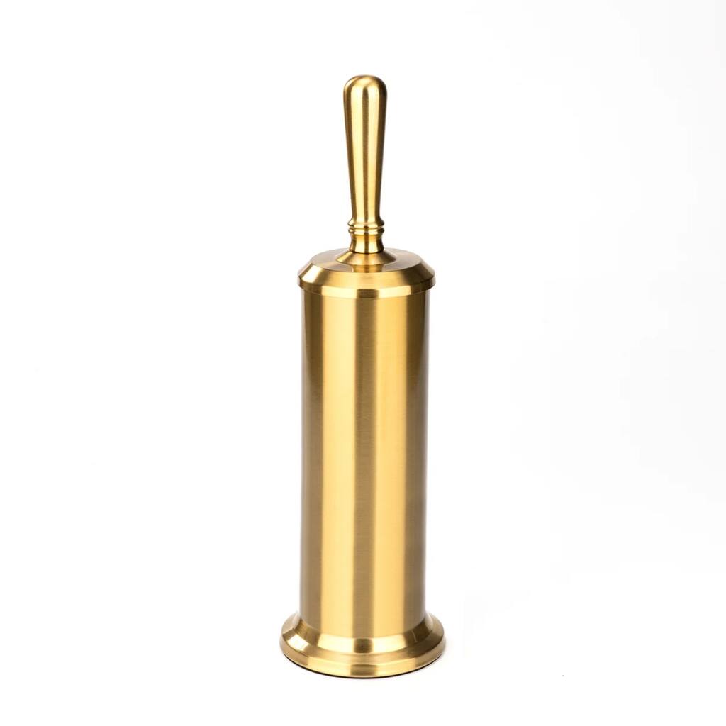 15" Tall Stainless Steel Gold Toilet Brush Set with Holder