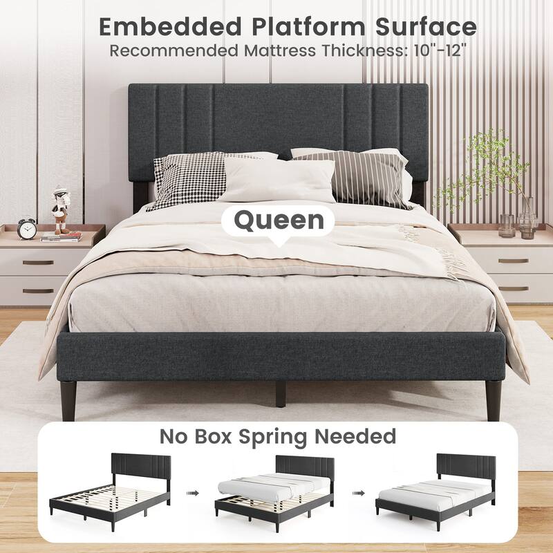 Gymax Twin / Full / Queen Size Bed Frame w/ Vertical Channel Tufted