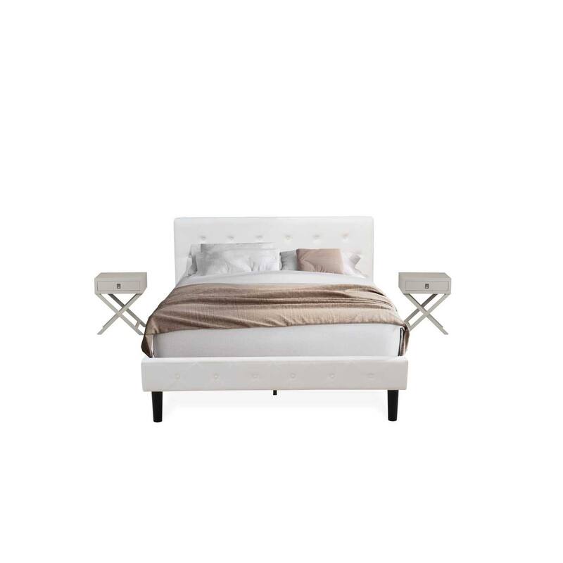 3-Piece Bed Set - Velvet Upholstered Bed Frame with Headboard & Nightstand