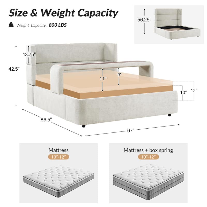 Kenneth Mordern Upholstered Bed with Four Interchangeable Configurations and Bedside Tables by HULALA HOME