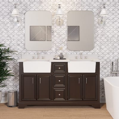 KitchenBathCollection Zelda 60" Double Farmhouse Vanity with Quartz Top