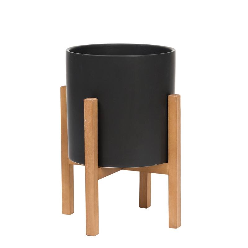 Liam Modern Ceramic Planter with Wood Legs