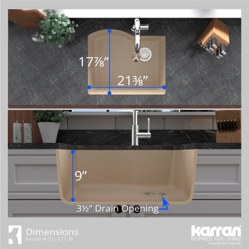 Karran Undermount Quartz 24 in. Single Bowl Kitchen Sink Kit