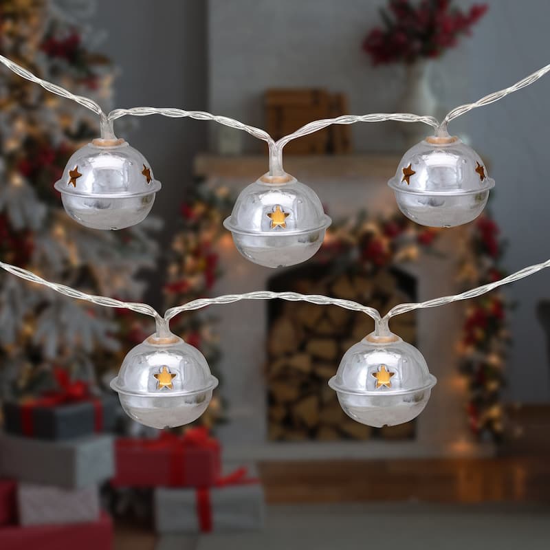 10-Count LED Silver Christmas Bells Fairy Lights 5.5ft Copper Wire - 5.5'