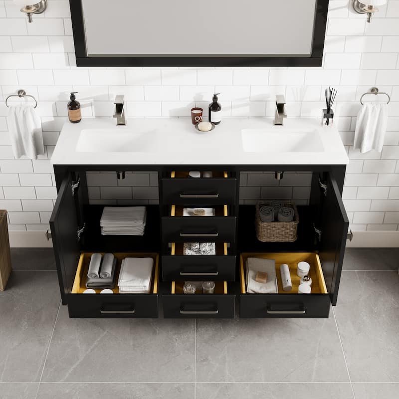 London 54"W Bath Vanity with Carrara Quartz Top & Undermount Sink