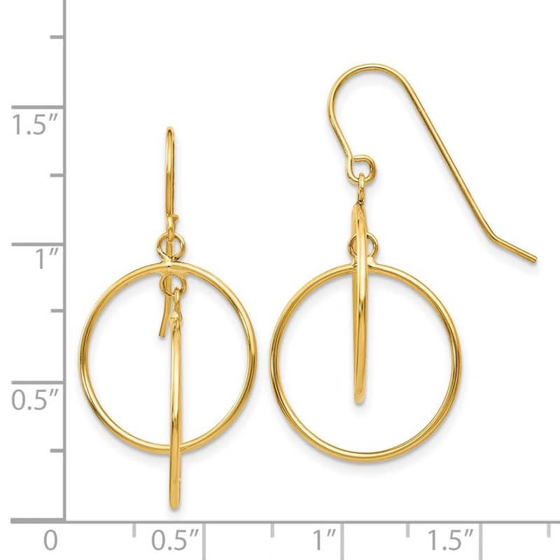 Curata 14k Yellow Gold 33x17mm Polished Circles Long Drop Dangle Hook Earrings