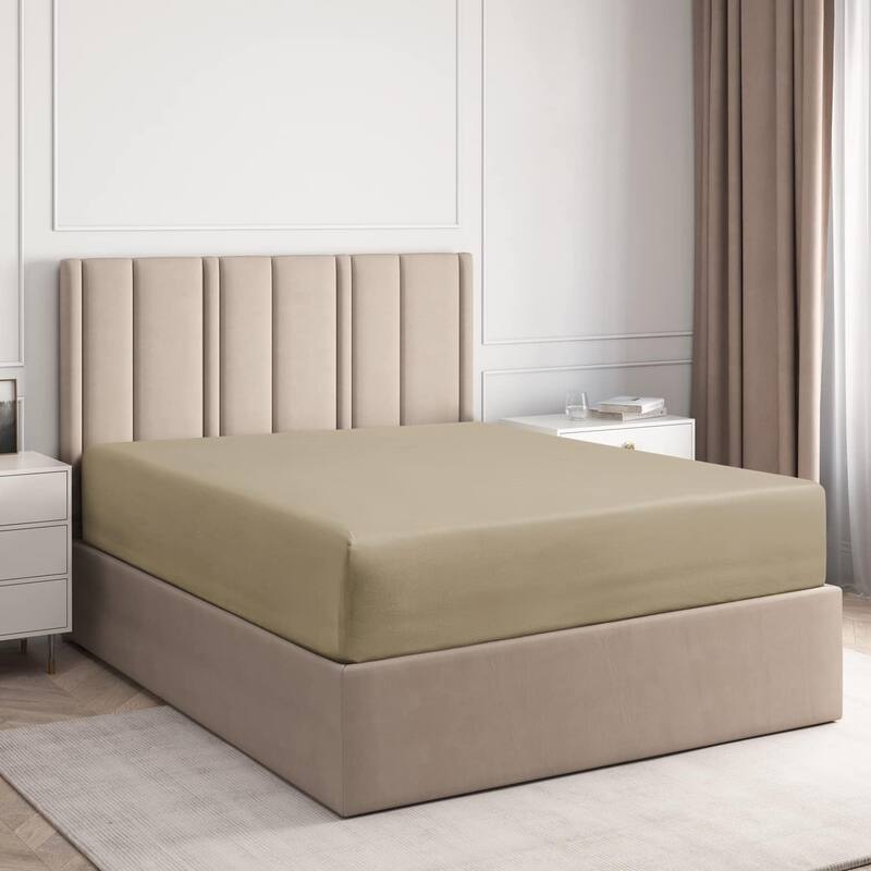 CGK Linens 100% Cotton Deep Pocket 14" - 16" Ultra Soft Fitted Sheet - King - Beige