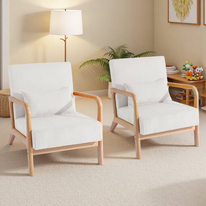 25" W Mid Century Upholstered Wood Accent Chair with Pillow set of 2