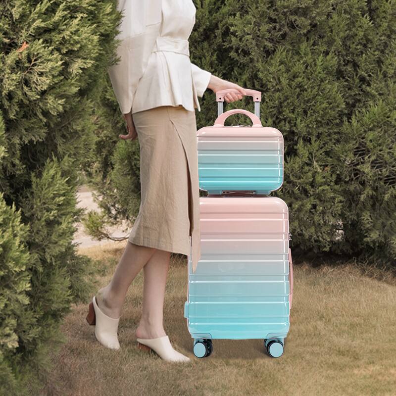 14In 20In 2 pcs in PC Spinner Wheel Luggage, Carry on Suitcase, With Gradient Color and Combination Lock