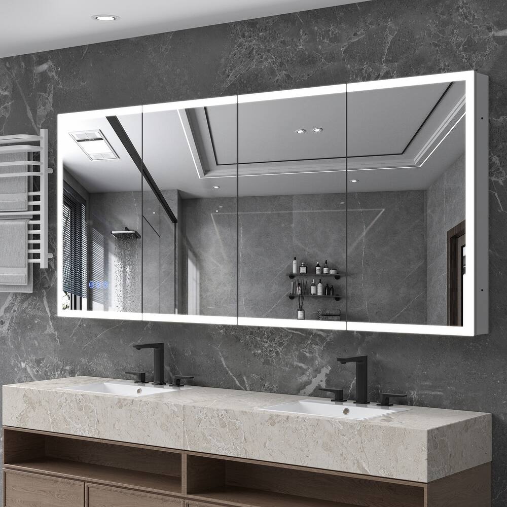 GDFStudio Elowen Aluminum Alloy Glass LED Medicine Cabinet with Anti-Fog Storage