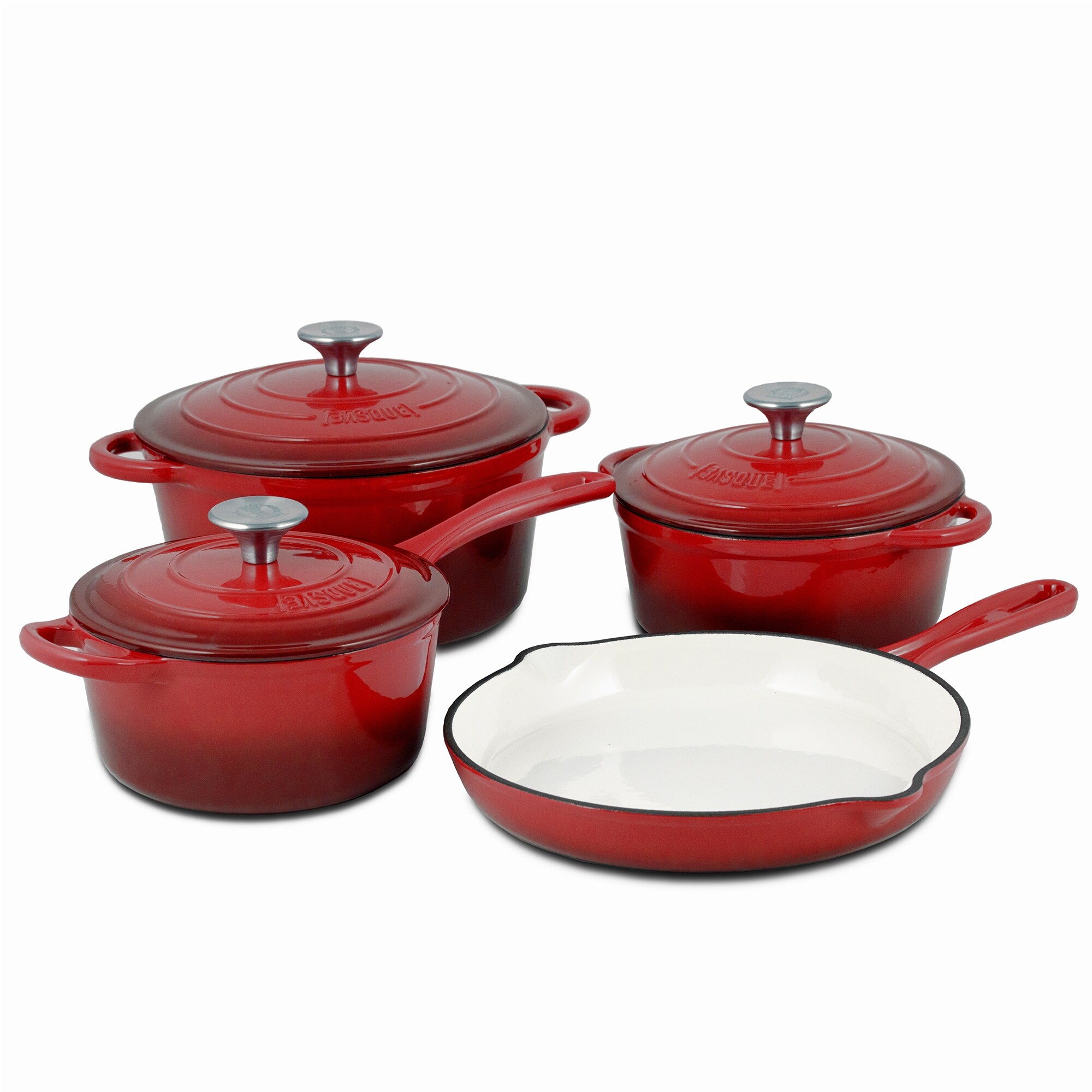 Basque Enameled Cast Iron 7-Piece Cookware Set, Nonstick - Bed