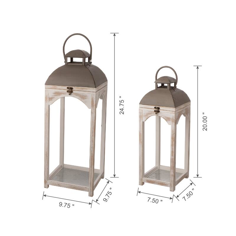 Glitzhome Set of 2 Farmhouse Church Style Hanging Candle Holders Wooden Lanterns Fall Wedding Decor