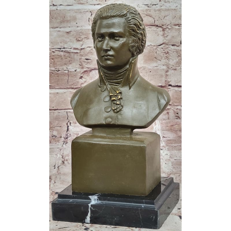 Imitative Wolfgang Amadeus Mozart Bronze Bust Sculpture On Marble Base