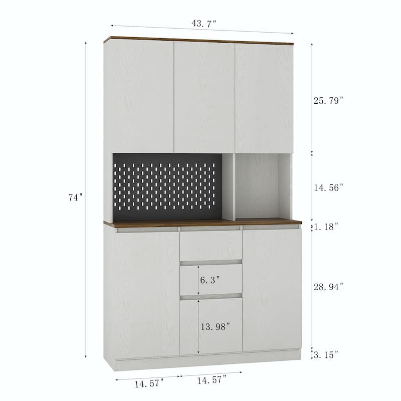 74" Kitchen Pantry Cabinet with Charging Station, Drawer and LED Lights