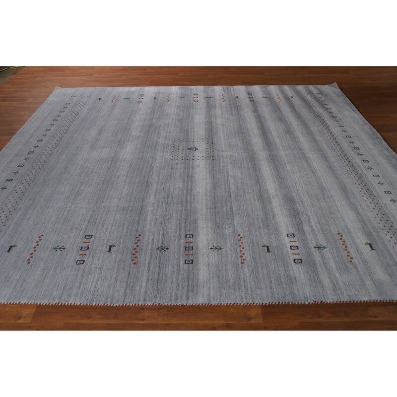 Hand Knotted Oriental 100% Wool Carpet Tribal Animal Pictorial Greys & Charcoal Gabbeh Area Rug - 9' 9'' X 8' 2''