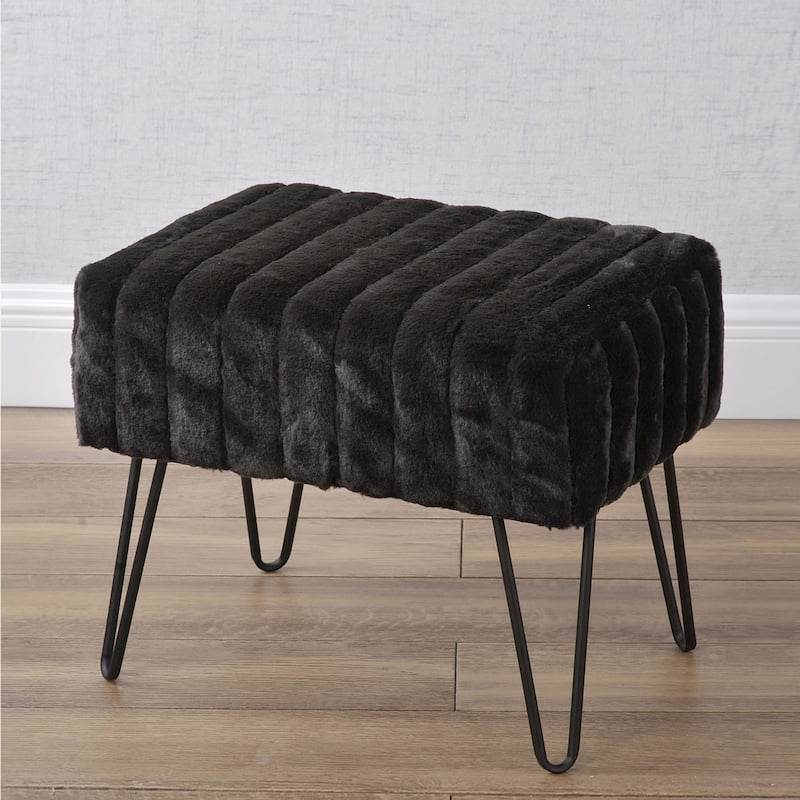 Serenta SuperMink Fauxfur Ottoman Bench - 19" x 13" x 17" - Jet Black