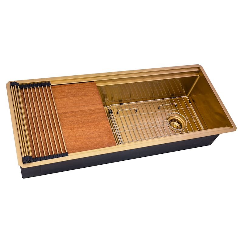 Ruvati 45-inch Polished Matte Gold Stainless Steel Workstation Kitchen Sink - RVH6333GG