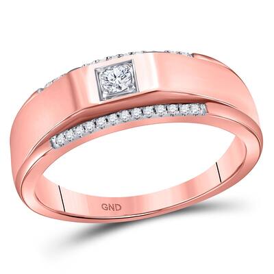 10k Rose Gold Mens Round Diamond Wedding Solitaire Band Ring( 1/6 Cttw, G-H Color, I1-I2 Clarity)