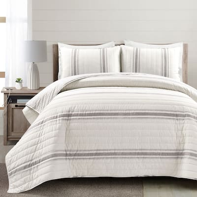 Lush Decor Farmhouse Stripe 3 Piece Quilt Set