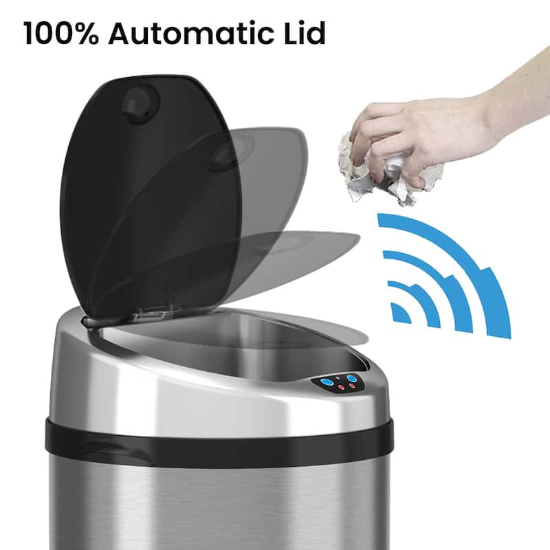 iTouchless 13 Gal Round Stainless Steel Touchless Sensor Trash Can
