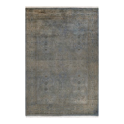 Overton Hand Knotted Wool Vintage Inspired Modern Contemporary Overdyed Gray Area Rug - 6' 1" x 9' 0"