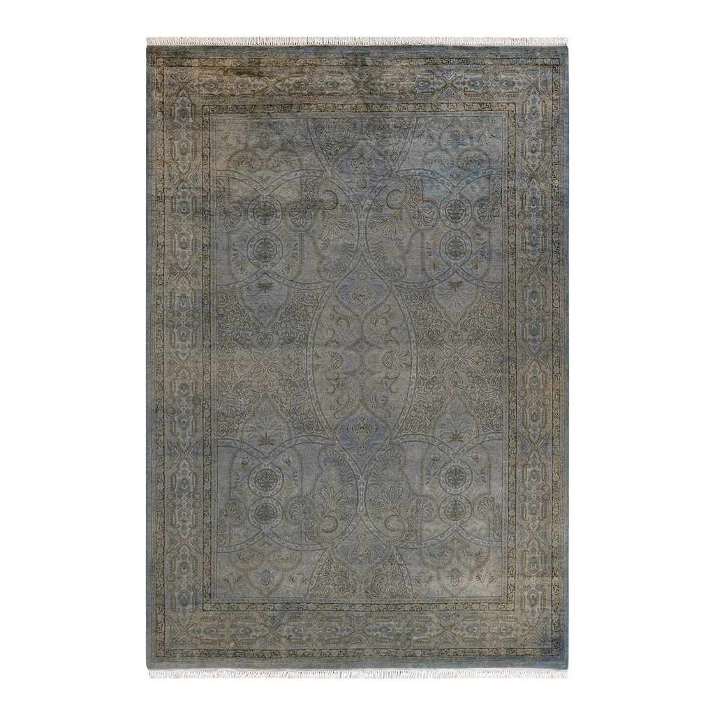 Overton Hand Knotted Wool Vintage Inspired Modern Contemporary Overdyed Gray Area Rug - 6' 1" x 9' 0"