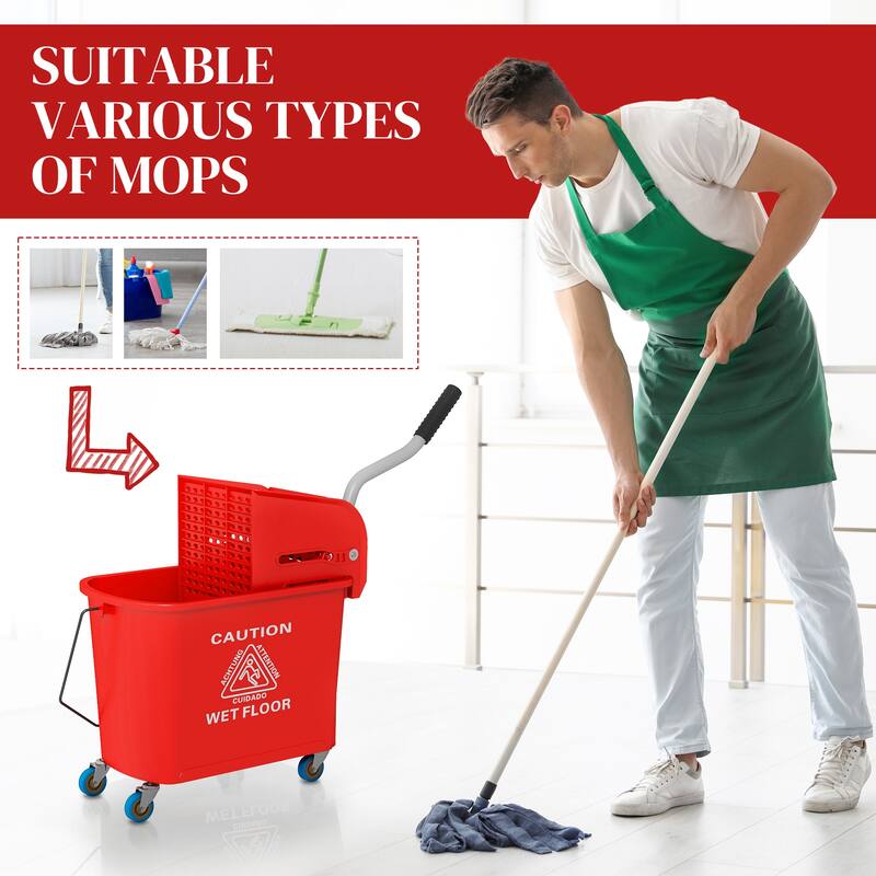 HOMCOM Mop Bucket with Wringer on Wheels for Floor Cleaning, 21 Quart, Separate Dirty and Clean Water