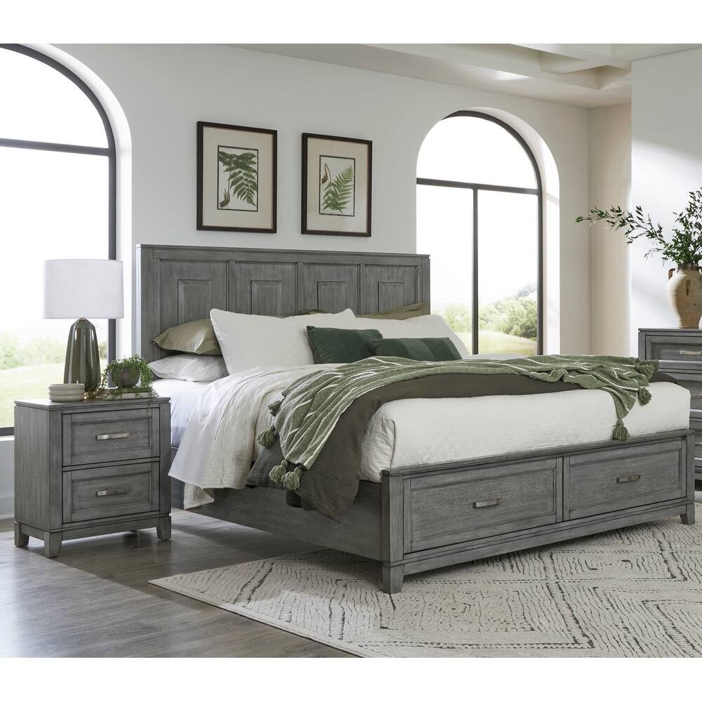 Gray Finish 3pc Bedroom Set Platform Storage Bed and Two Nightstands