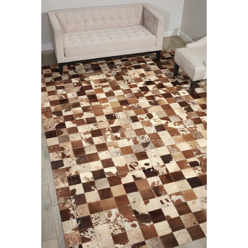 Nourison Vivid Textured Over-dyed Hair on Hide Modern Patchwork Area Rug