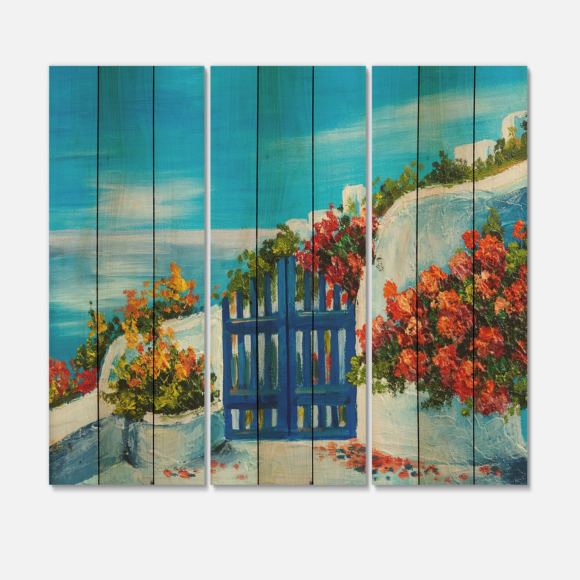 Designart 'House Near The Sea Colorful Flowers III' Nautical-image