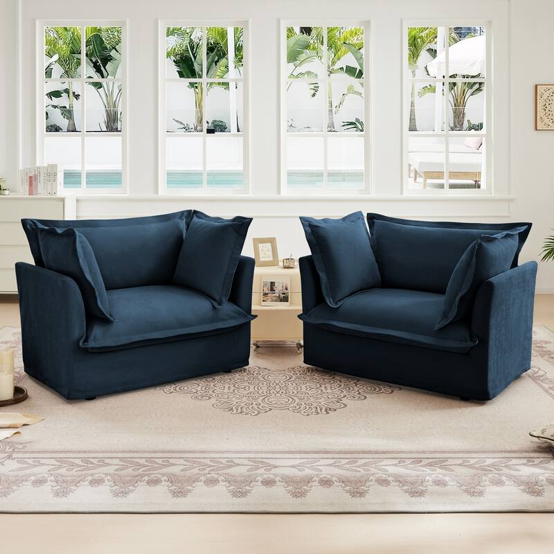 Upholstered Armchair Set of 2, Living Room Reading Chair with High Back Pillows, Removable Chair, Cover Modern Single Sofa Chair