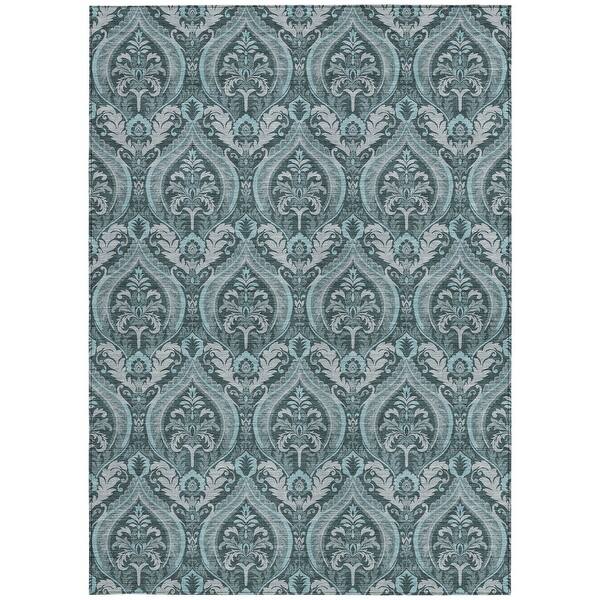 3' X 4' Green Damask Indoor Outdoor Area Rug 3' X 4' Green Damask Indoor Outdoor Area Rug