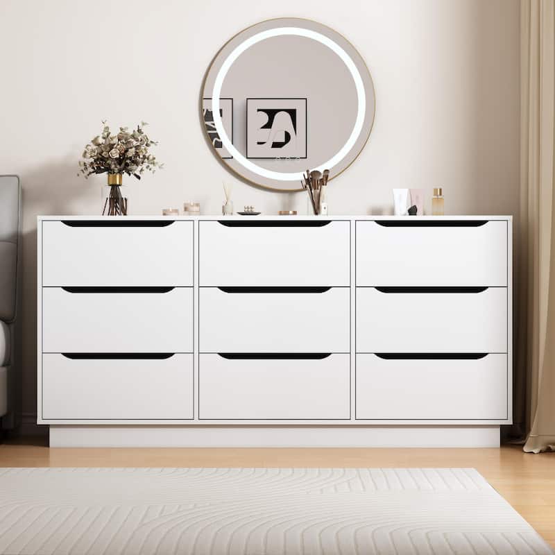 Wooden White Dresser for Bedroom, 9 Drawer/8 Drawers Double Dressers & Chest of Drawers, Large Clothing Storage Cabinet - White - 9-drawer