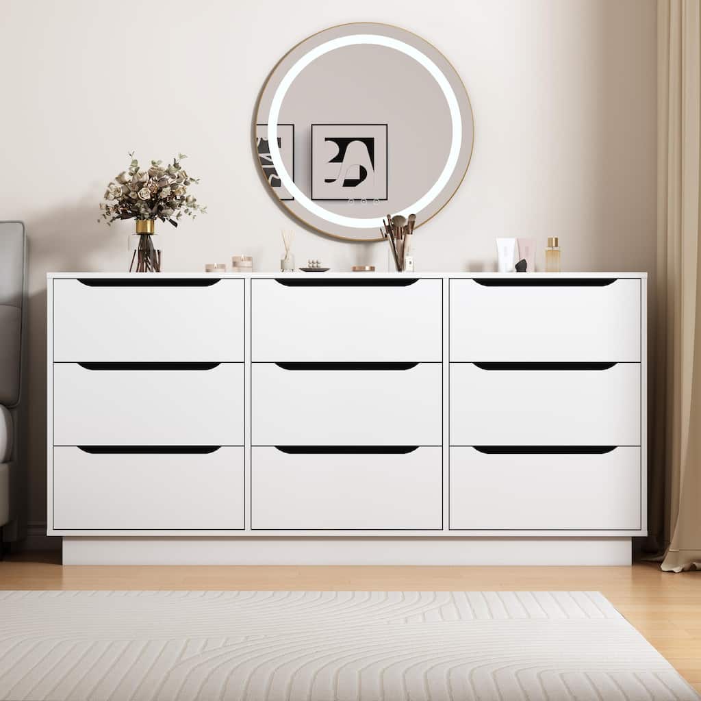 Wooden White Dresser for Bedroom, 9 Drawer/8 Drawers Double Dressers & Chest of Drawers, Large Clothing Storage Cabinet