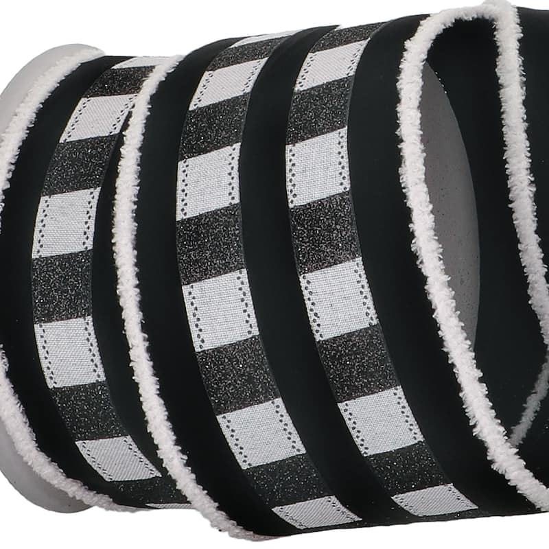 4"X10y Edge Check Stripe Velvet Ribbon - 4" x 10 Yards