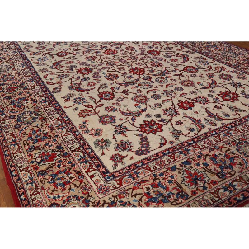 Hand Knotted Oriental 100% Wool Carpet Traditional All-Over Beige & Ivories Najafabad Area Rug - 13' 6'' X 9' 9''