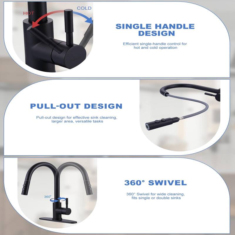 WOWOW Single Handle Pull Down Sprayer Kitchen Faucet