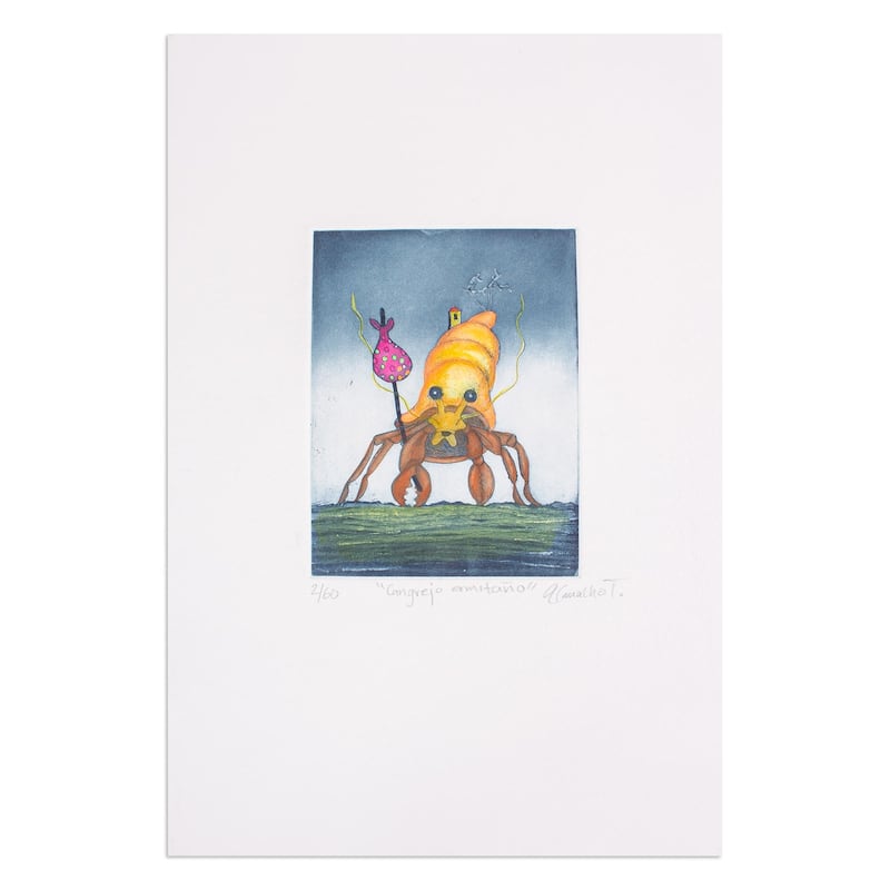 Novica Handmade Hermit Crab Aquatint Print