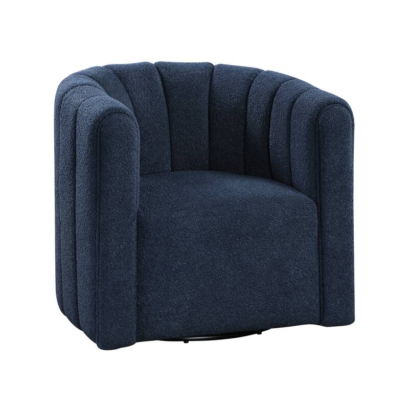Arden 31" Boucle Swivel Chair with Ottoman - Solid Wood Legs